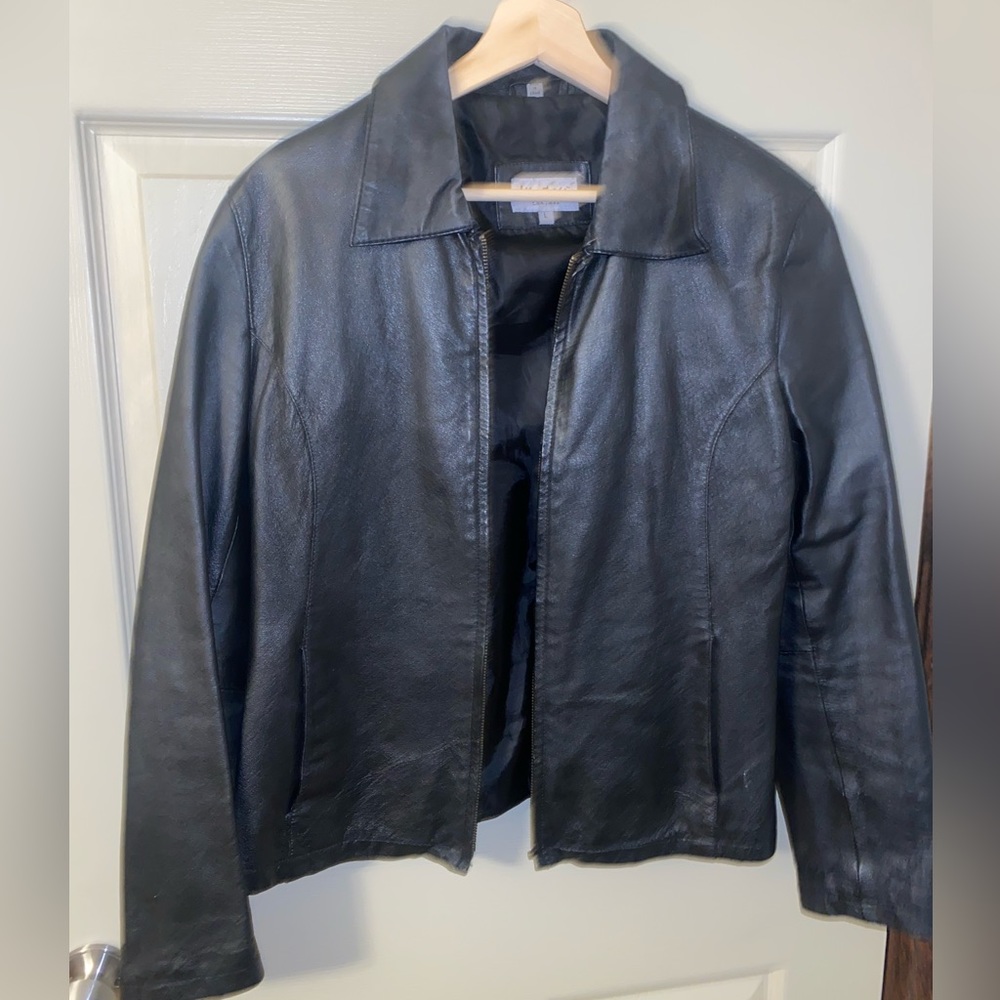 Black leather coat broken zipper